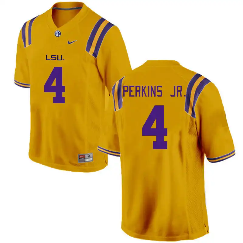 Men's LSU Tigers Harold Perkins Jr. #4 Gold NCAA Football Jersey